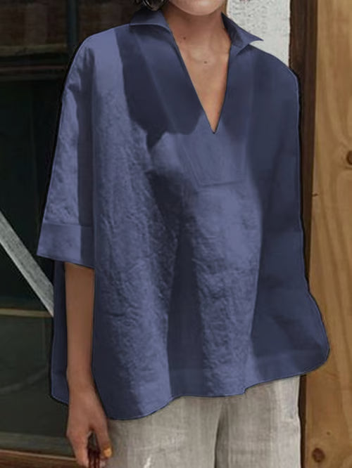 Valeria I boho linen shirt with V-neck