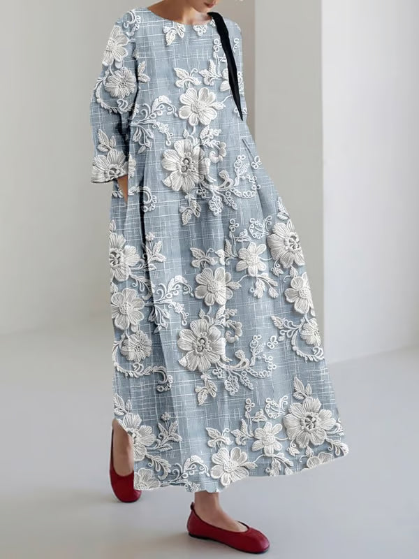 Casual Long Dress with Floral Lace