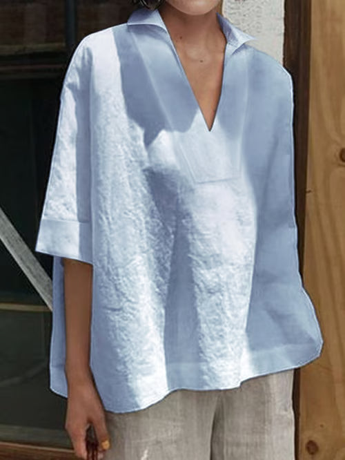 Valeria I boho linen shirt with V-neck