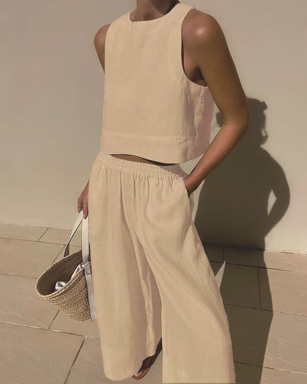 Casual Solid Color Linen Set