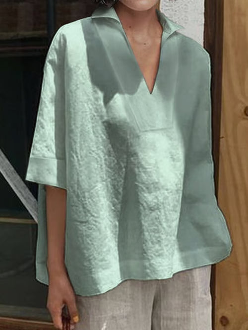 Valeria I boho linen shirt with V-neck