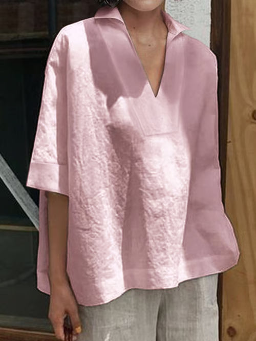 Valeria I boho linen shirt with V-neck