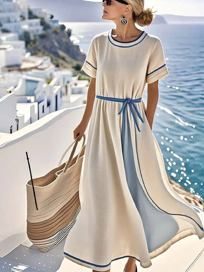 Blue dress with waistband