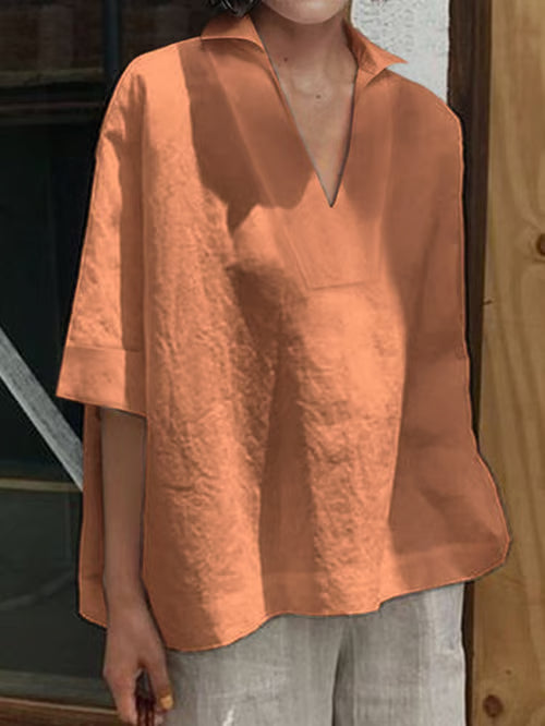 Valeria I boho linen shirt with V-neck