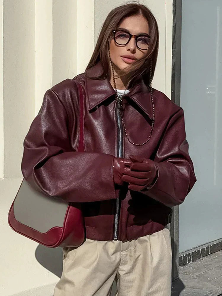 Emma I Burgundy Leather Jacket
