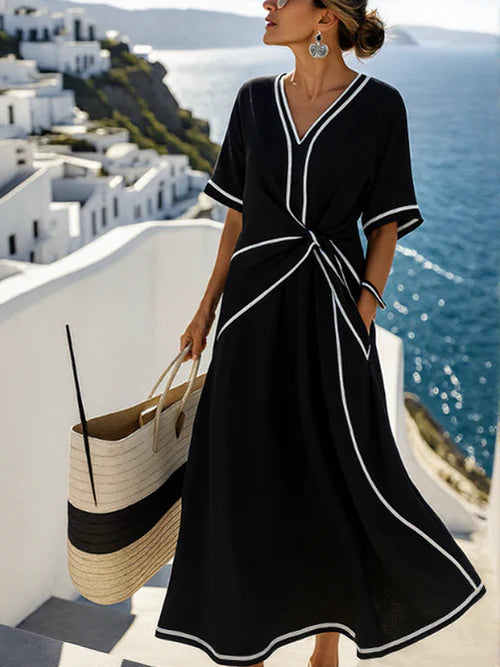 Linen dress with draped detail