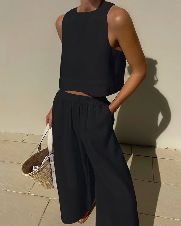 Casual Solid Color Linen Set