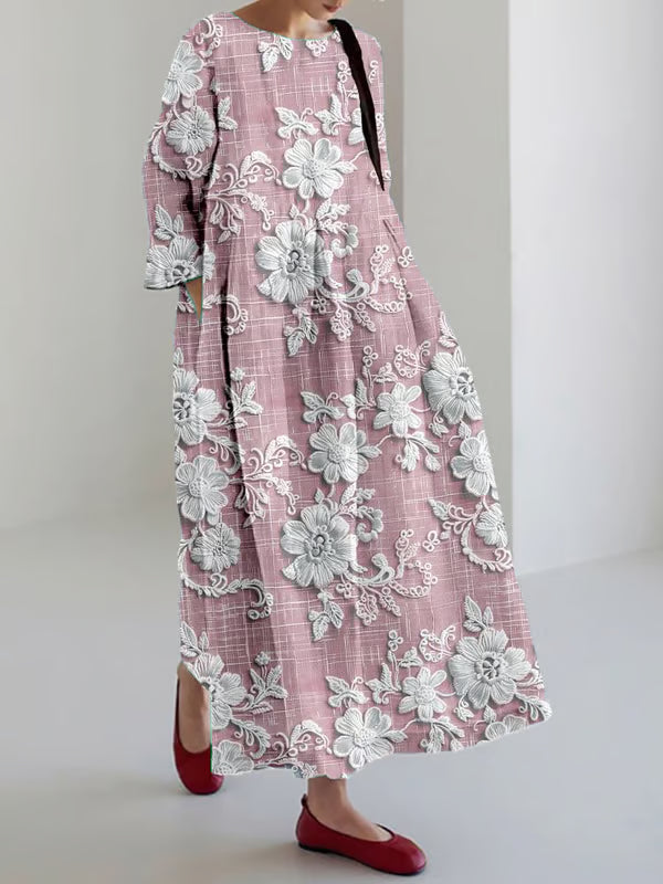 Casual Long Dress with Floral Lace