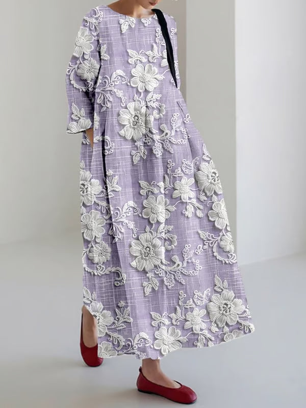 Casual Long Dress with Floral Lace