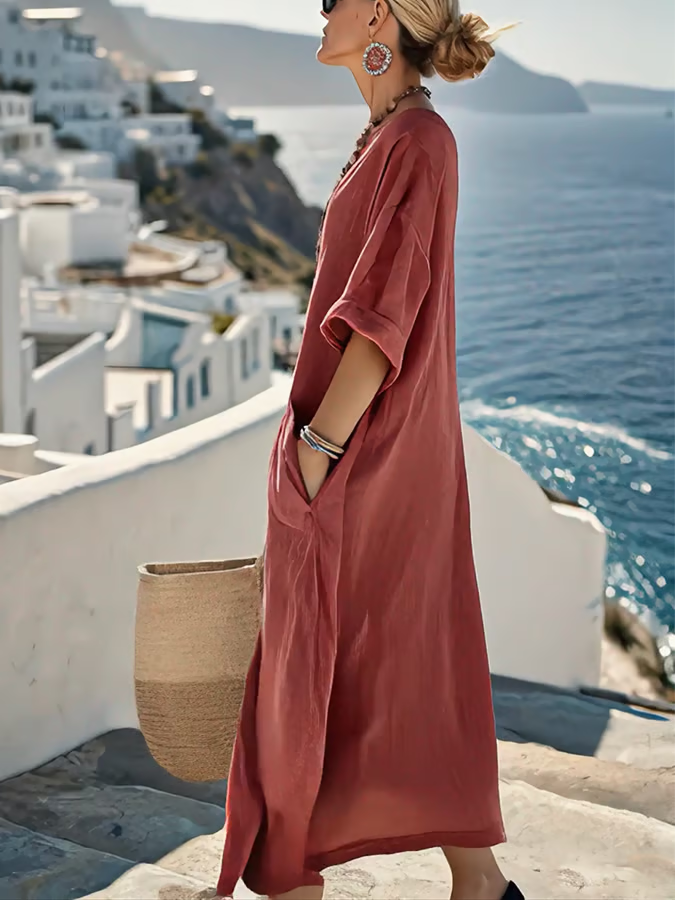 Loose linen dress with pockets