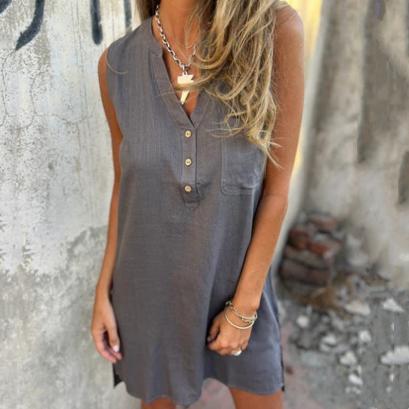 Anaïs I Sleeveless Dress with Buttons and Pockets