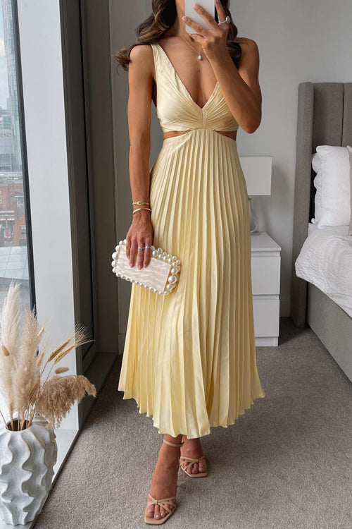 Amina | Long Dress with Pleated Neckline
