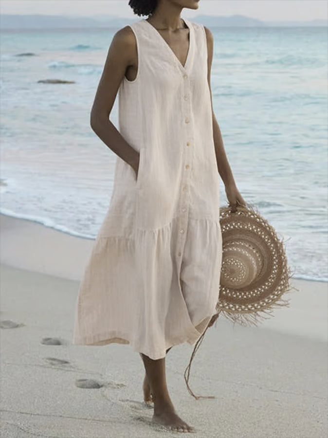 Vintage cotton dress with V-neck