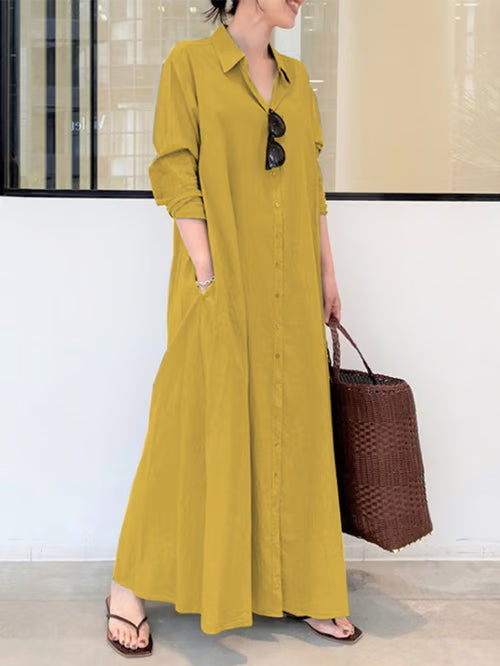 Elena | Long Linen Blouse Dress