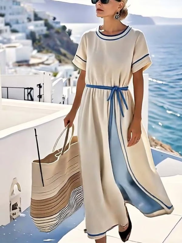 Blue dress with waistband
