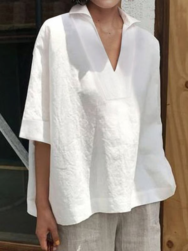 Valeria I boho linen shirt with V-neck