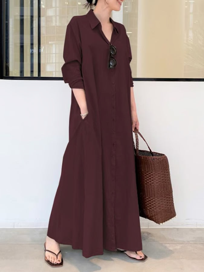 Elena | Long Linen Blouse Dress
