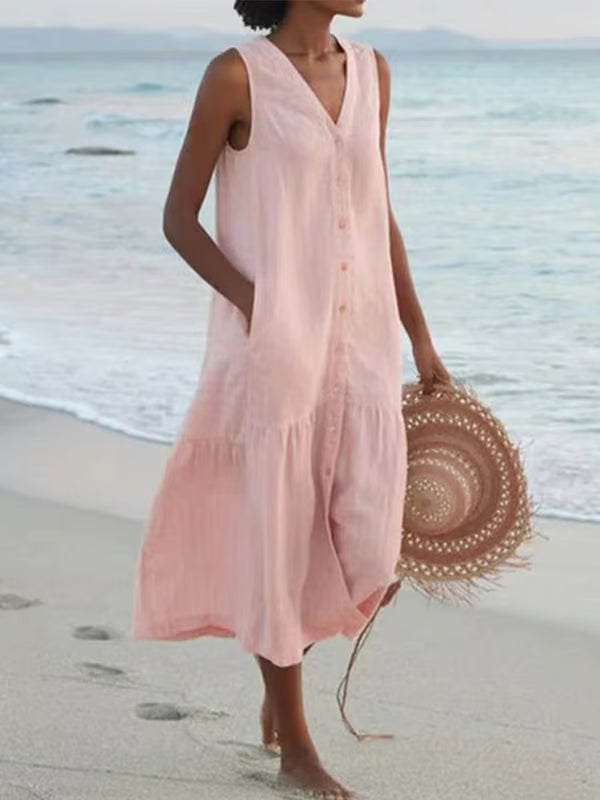 Vintage cotton dress with V-neck