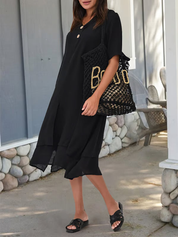 Linen Dress with V-Neck