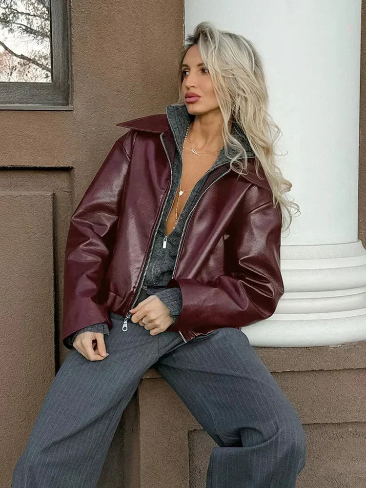 Emma I Burgundy Leather Jacket