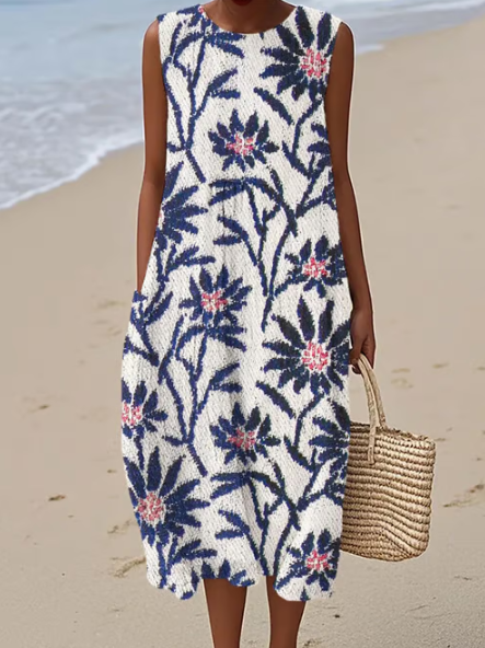 Sleeveless Dress with Botanical Print