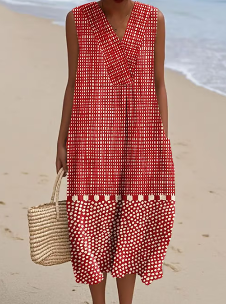 Linen Dress with Geometric Print