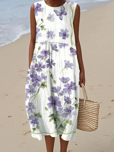 Floral dress in lavender tones