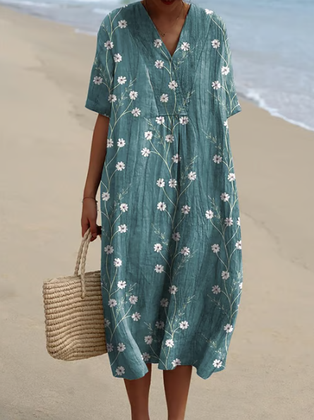 Loose Dress with White Flowers
