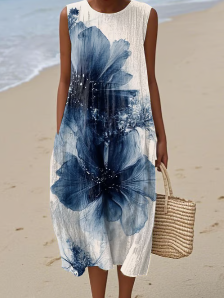 Watercolor Floral Linen Dress