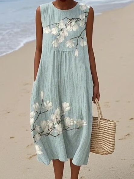 Linen Dress Minimalist Flower