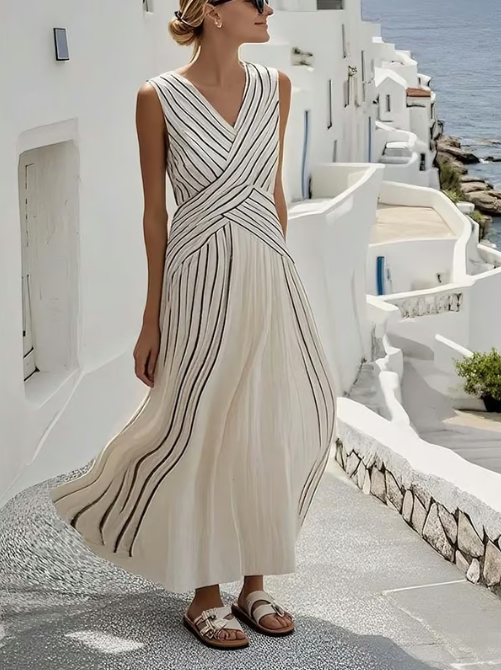 Sleeveless Linen Dress with Crossed Waist