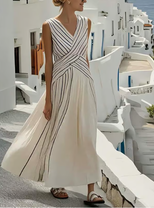 Sleeveless Linen Dress with Crossed Waist