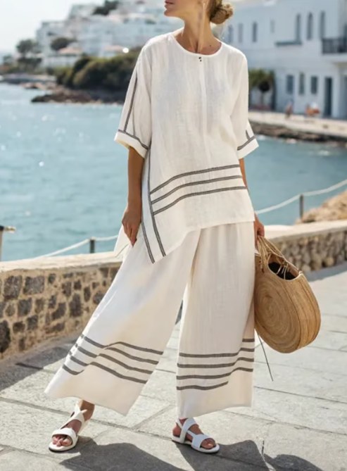 Two-Piece Linen Set with Soft Stripes