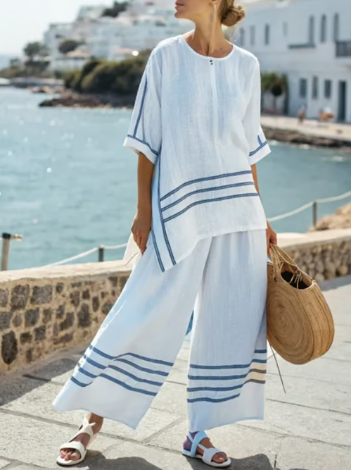 Two-Piece Linen Set with Soft Stripes