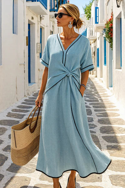 Elegant Linen Dress with draped detail