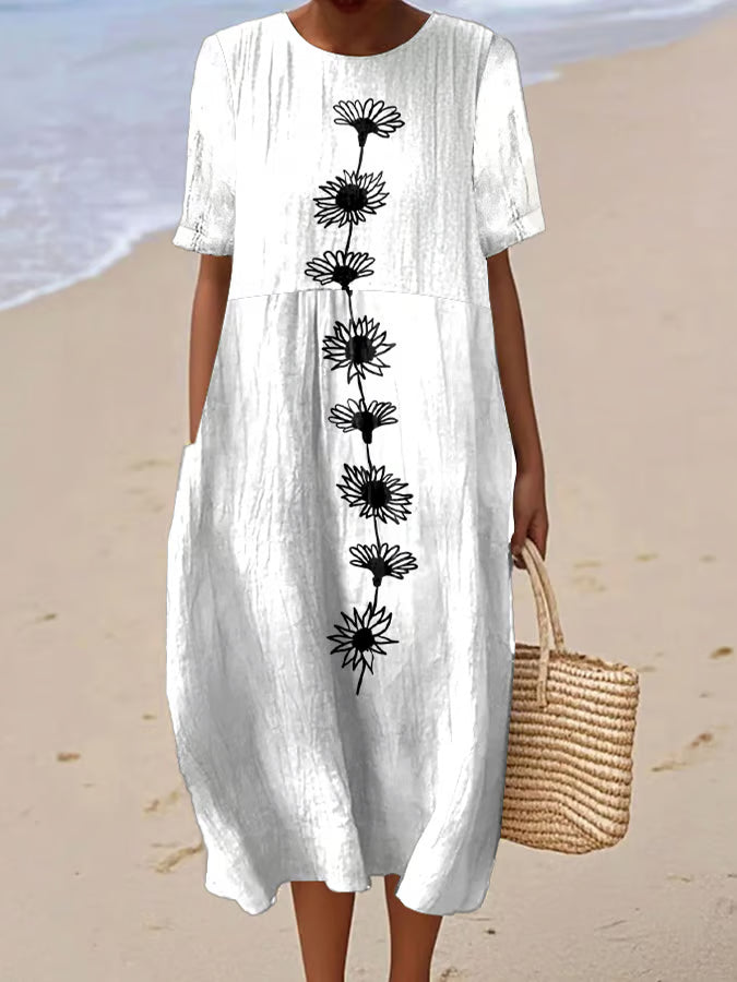 Linen Floral Dress