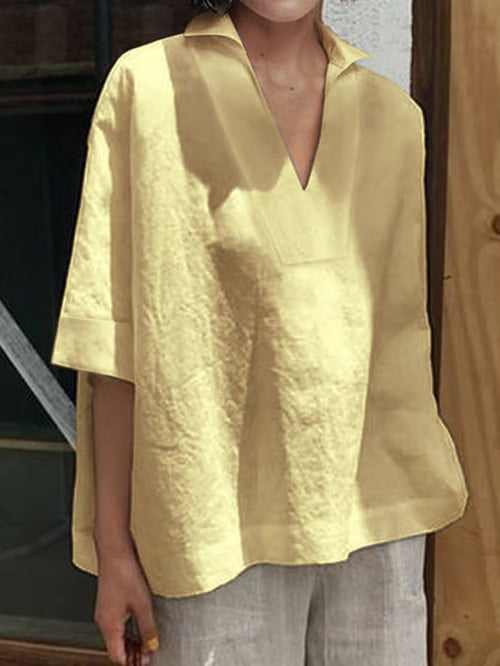 Valeria I boho linen shirt with V-neck