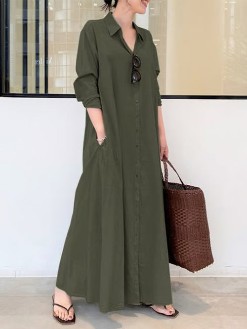 Elena | Long Linen Blouse Dress