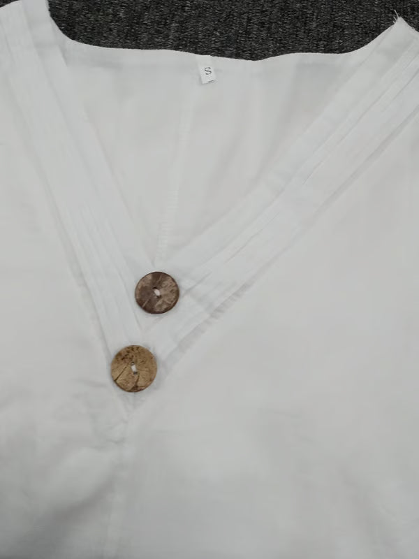 Linen Dress with V-Neck