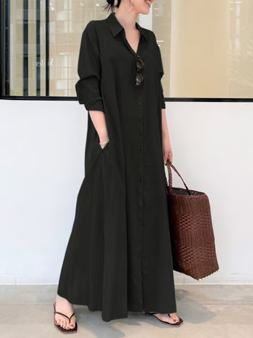 Elena | Long Linen Blouse Dress