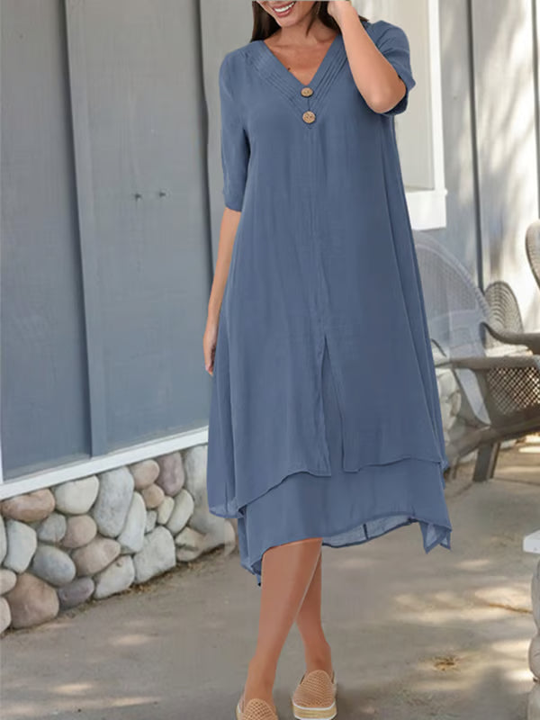 Linen Dress with V-Neck