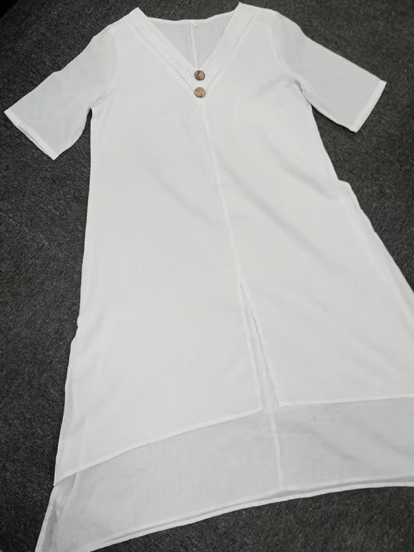 Linen Dress with V-Neck