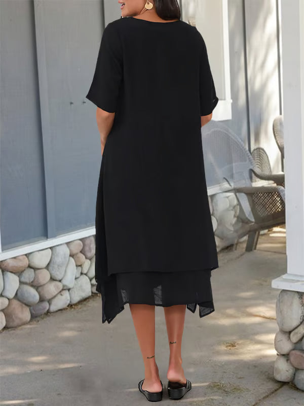 Linen Dress with V-Neck