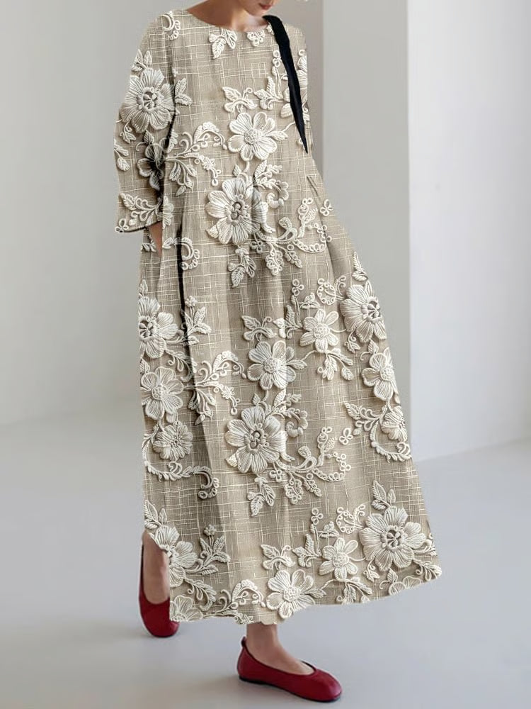 Casual Long Dress with Floral Lace