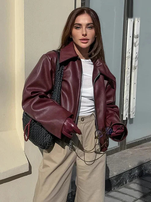 Emma I Burgundy Leather Jacket